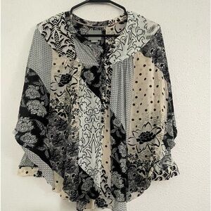 Anthropologie Maeve Linden Patchwork Mixed Media Floral Dolman Popover Blouse XS